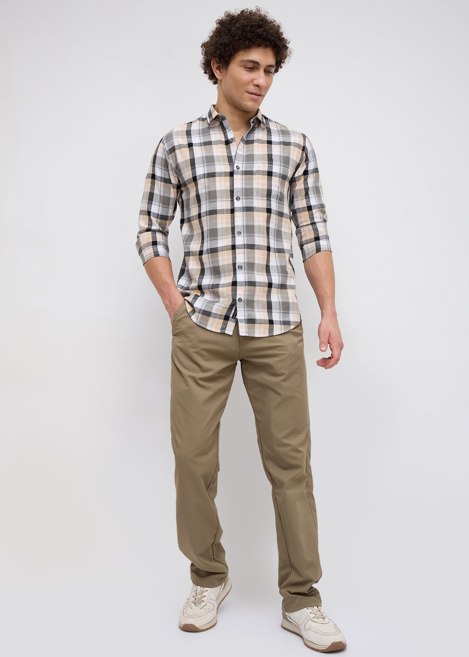 Moonbow Checked Full Sleeve Shirt: Fawn