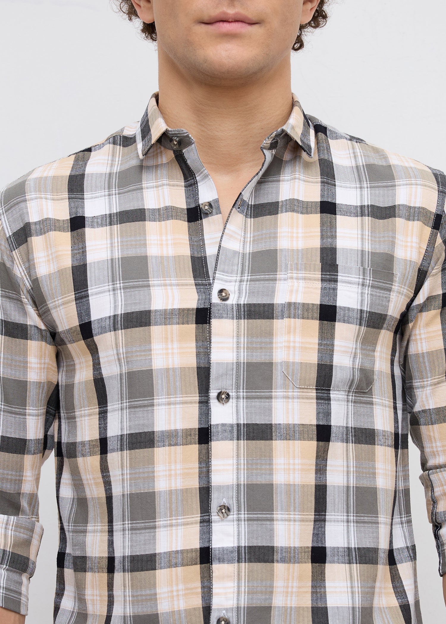 Moonbow Checked Full Sleeve Shirt: Fawn