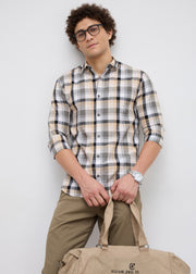 Moonbow Checked Full Sleeve Shirt: Fawn
