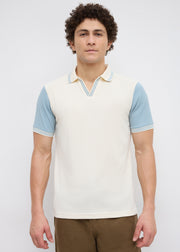 Redeen Textured Contrast Sleeve Polo: Offwhite