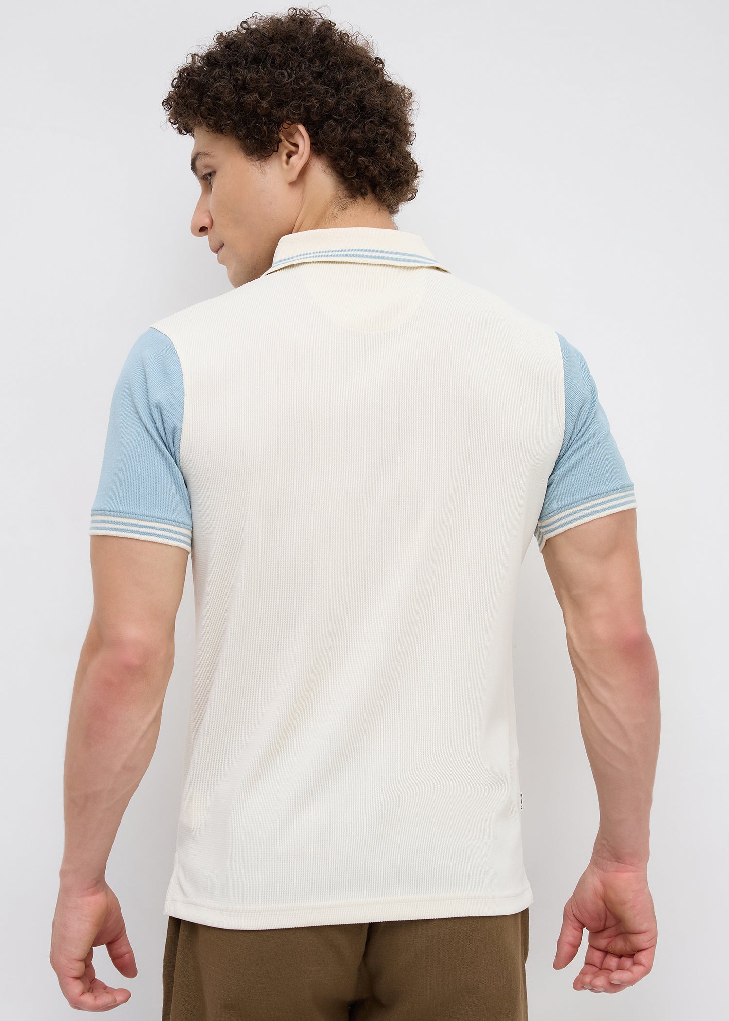 Redeen Textured Contrast Sleeve Polo: Offwhite