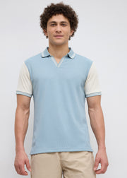 Redeen Textured Contrast Sleeve Polo: Sky Blue