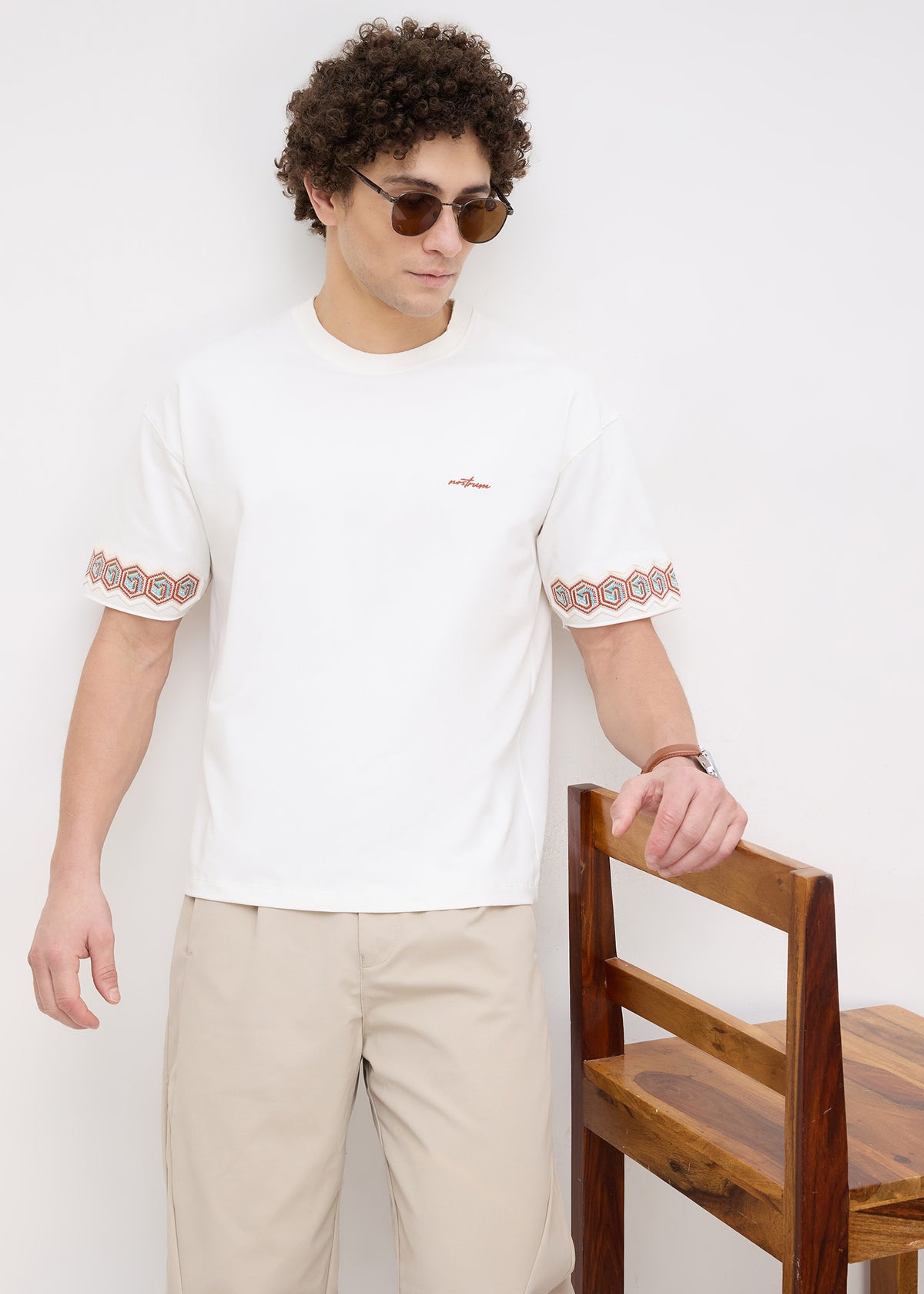 Breeze Embroidered Oversized T-Shirt: White