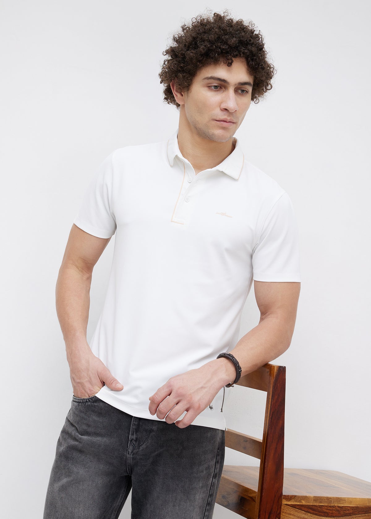 Mullet Half Sleeve Polo: White