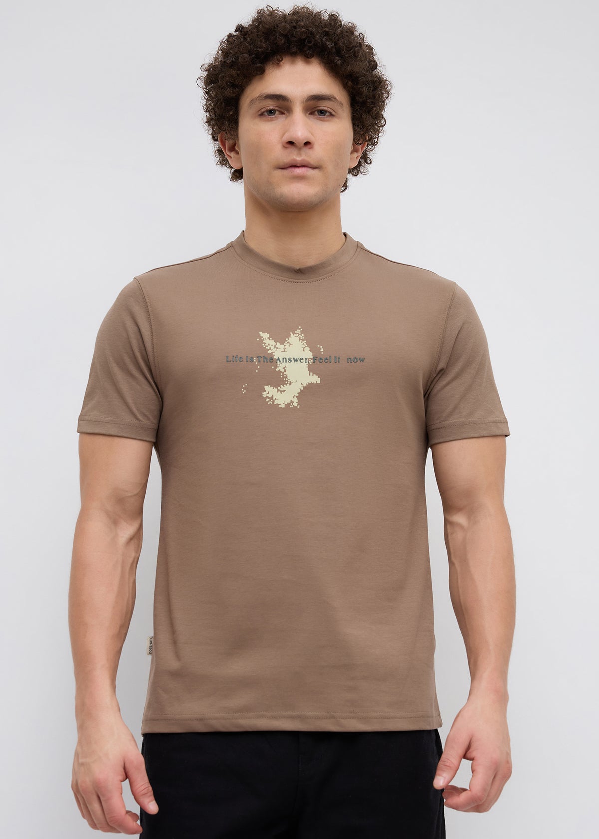 Matrix Half Sleeve Graphic T-Shirt: Tan
