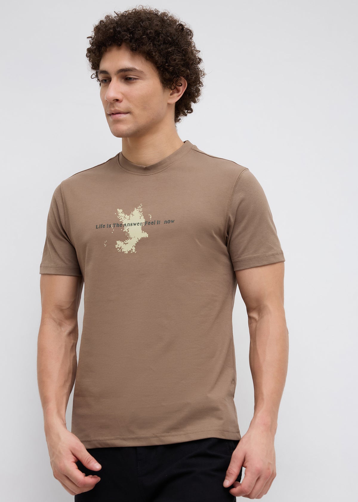 Matrix Half Sleeve Graphic T-Shirt: Tan