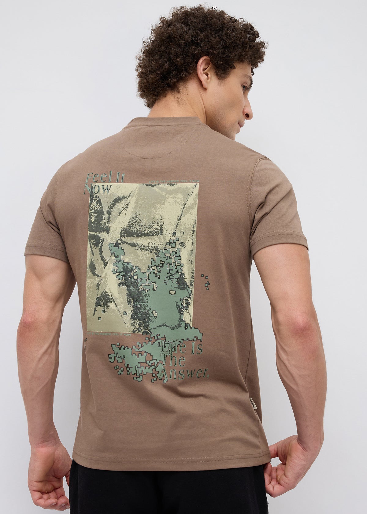 Matrix Half Sleeve Graphic T-Shirt: Tan
