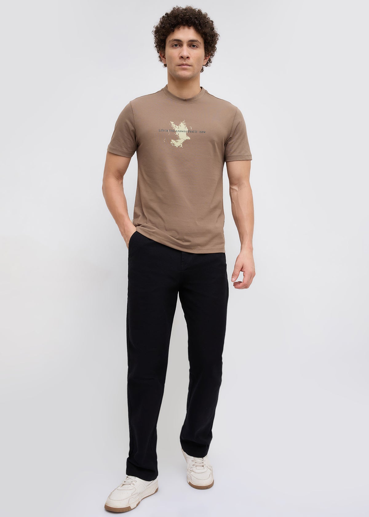 Matrix Half Sleeve Graphic T-Shirt: Tan