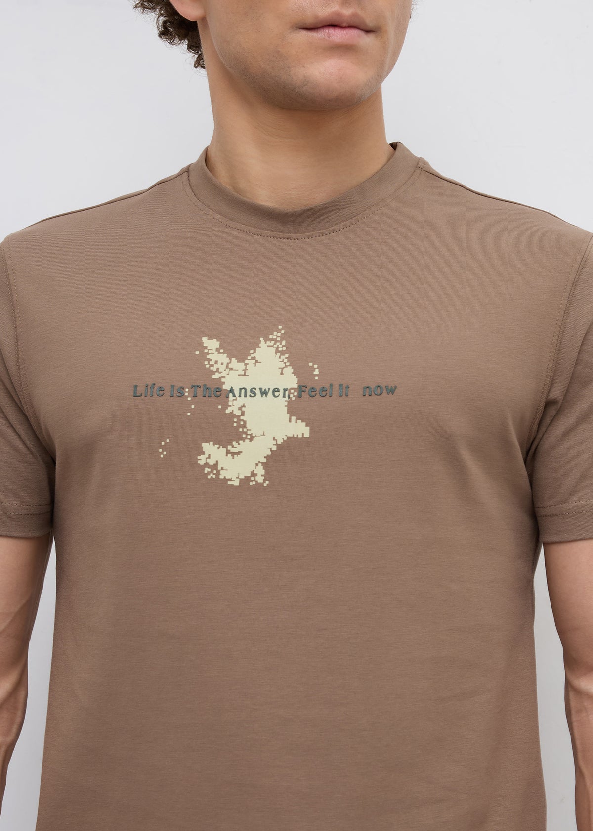 Matrix Half Sleeve Graphic T-Shirt: Tan