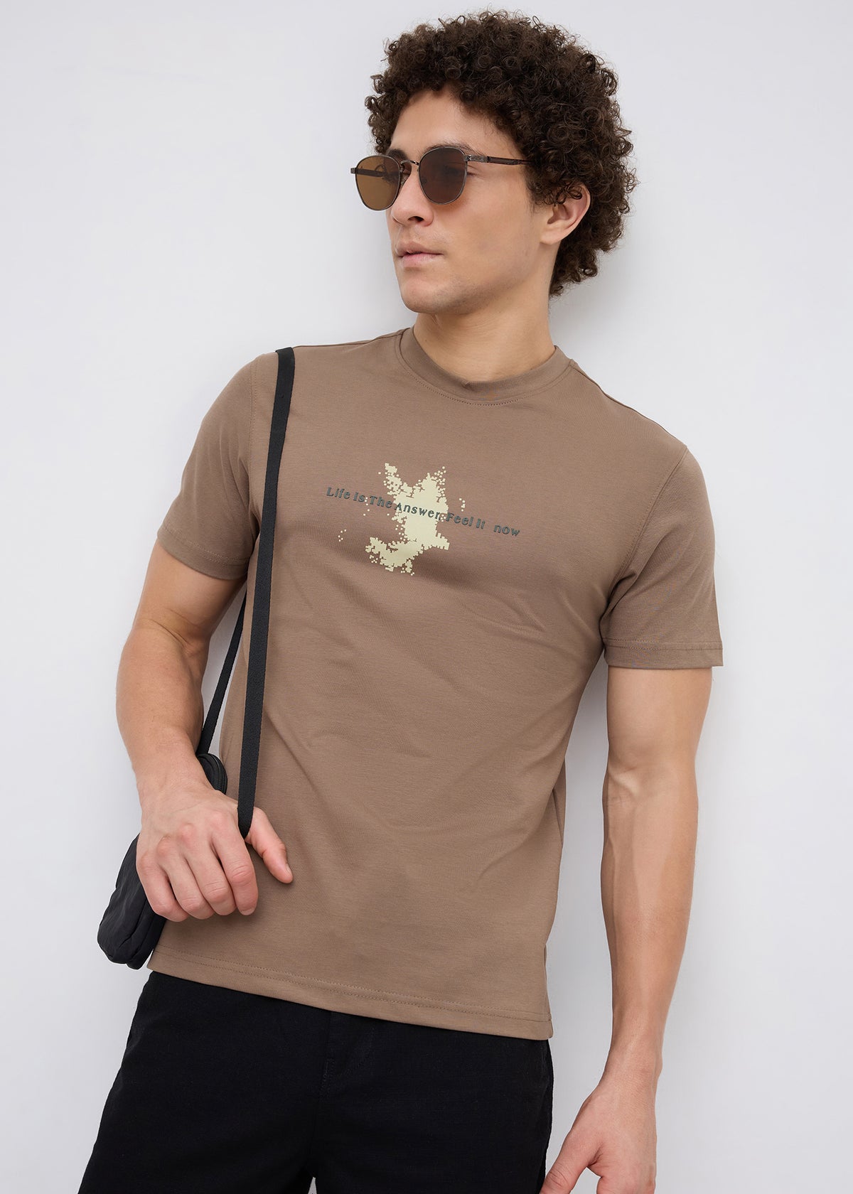 Matrix Half Sleeve Graphic T-Shirt: Tan
