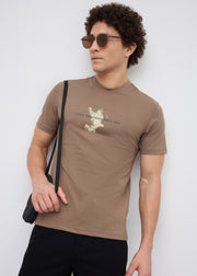 Matrix Half Sleeve Graphic T-Shirt: Tan