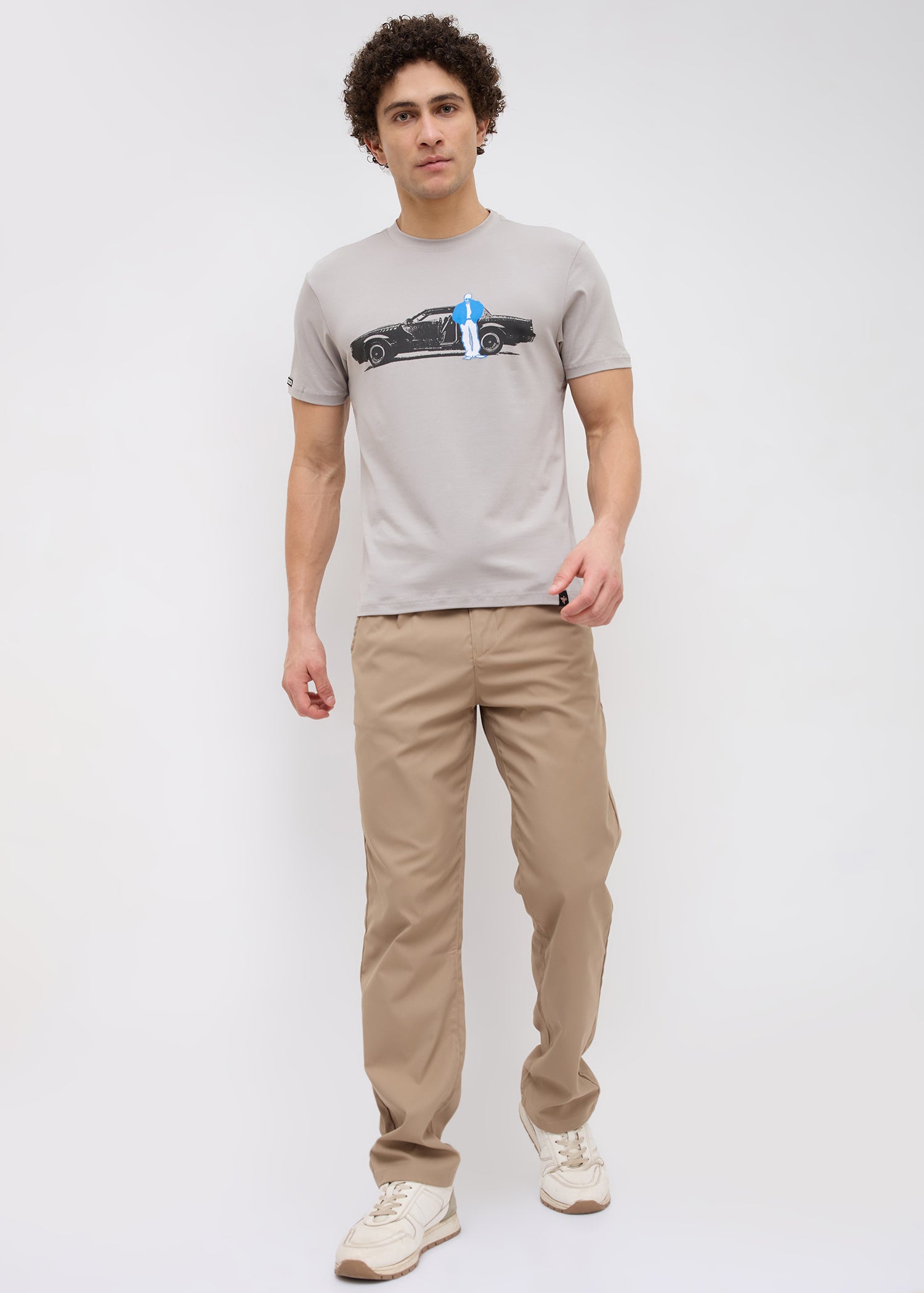 Calico Half Sleeve Graphic T-Shirt: Beige