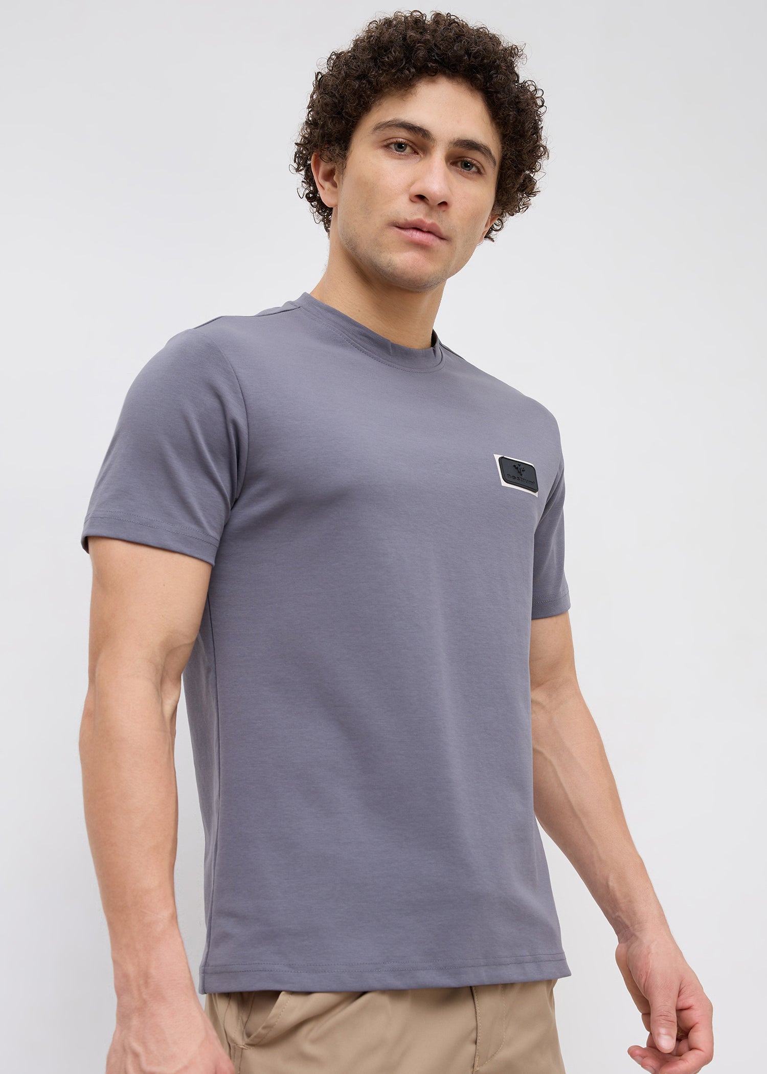 Unped Signature Stripe Detail T-Shirt: Charcoal