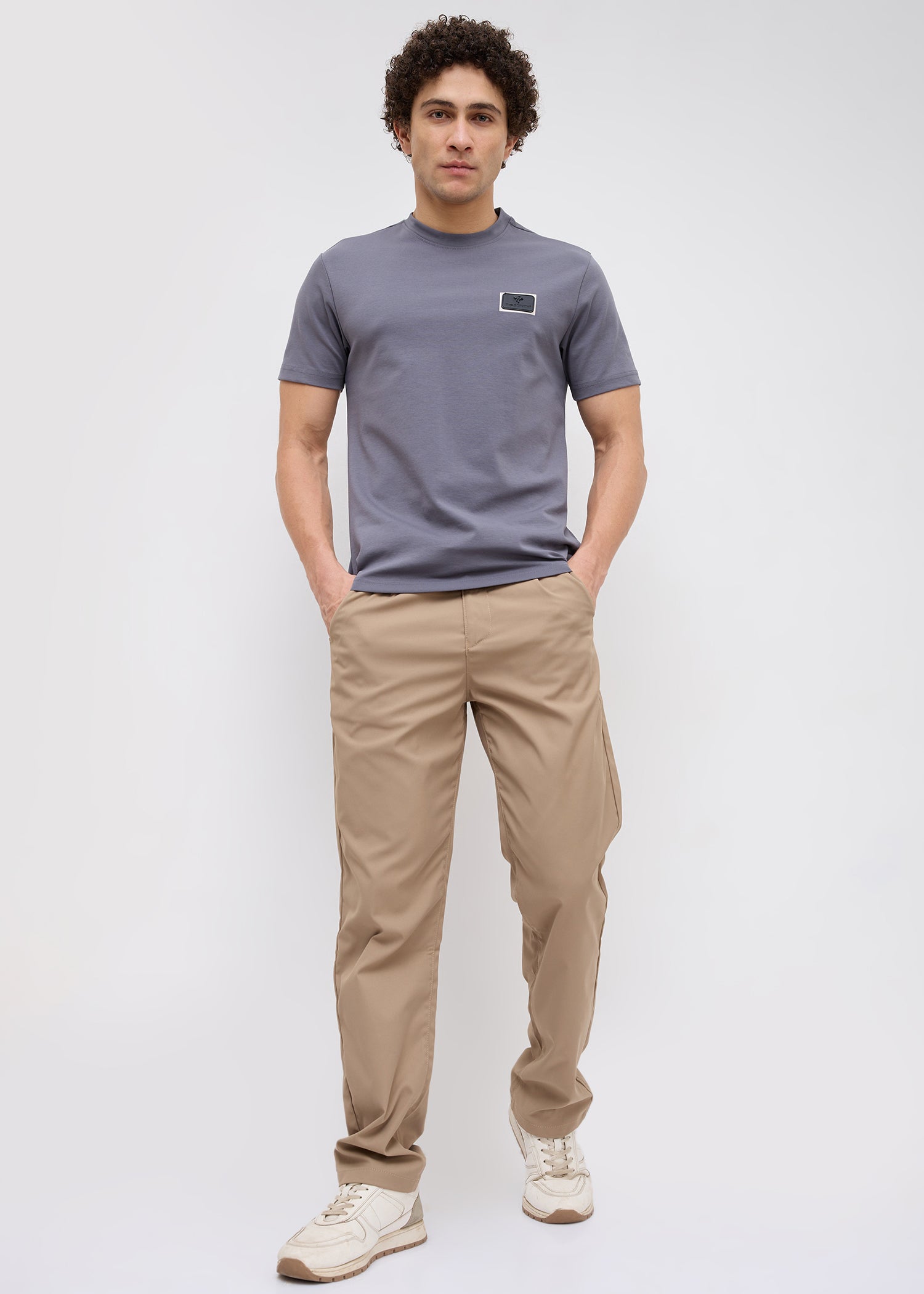 Unped Signature Stripe Detail T-Shirt: Charcoal