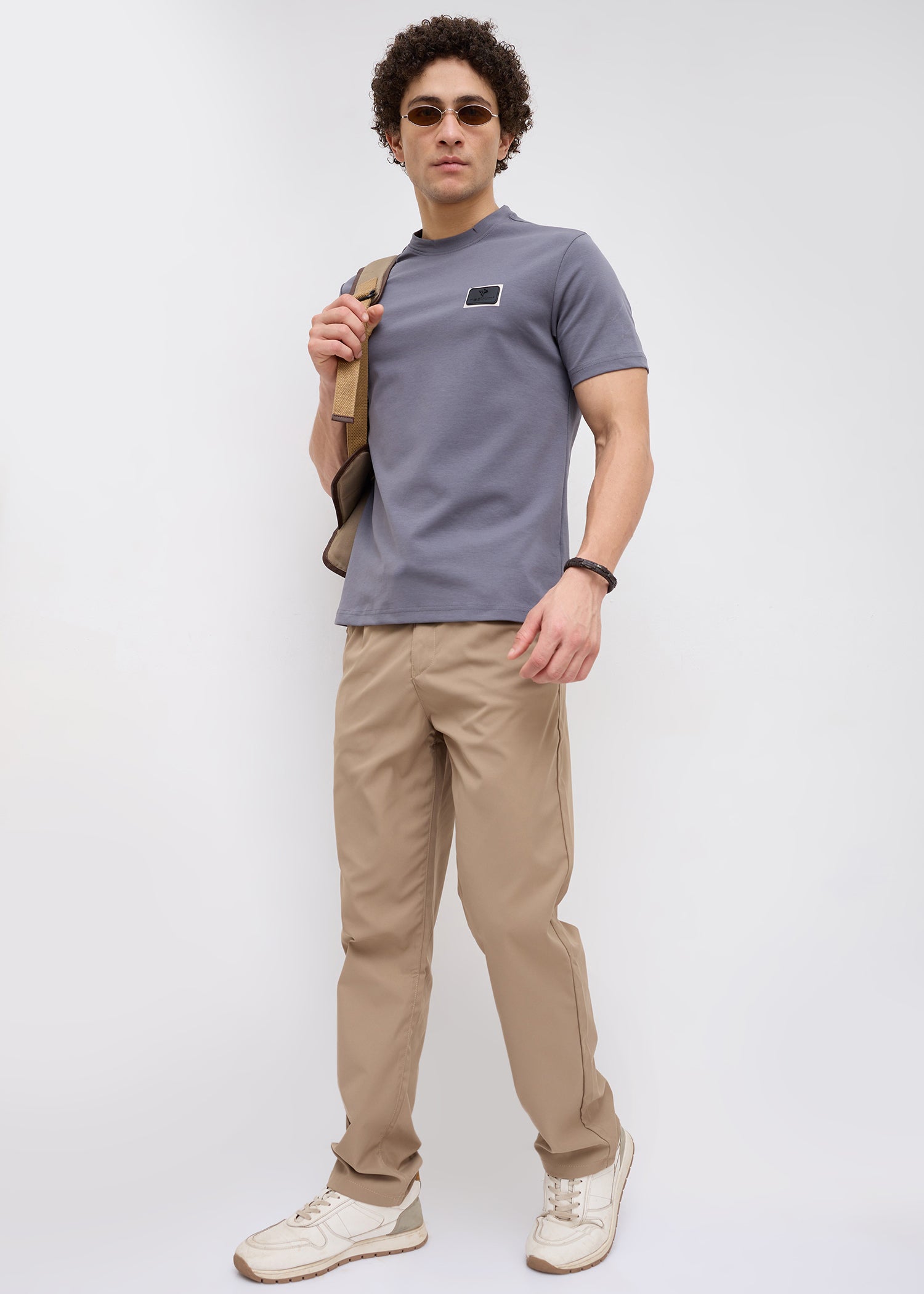 Unped Signature Stripe Detail T-Shirt: Charcoal