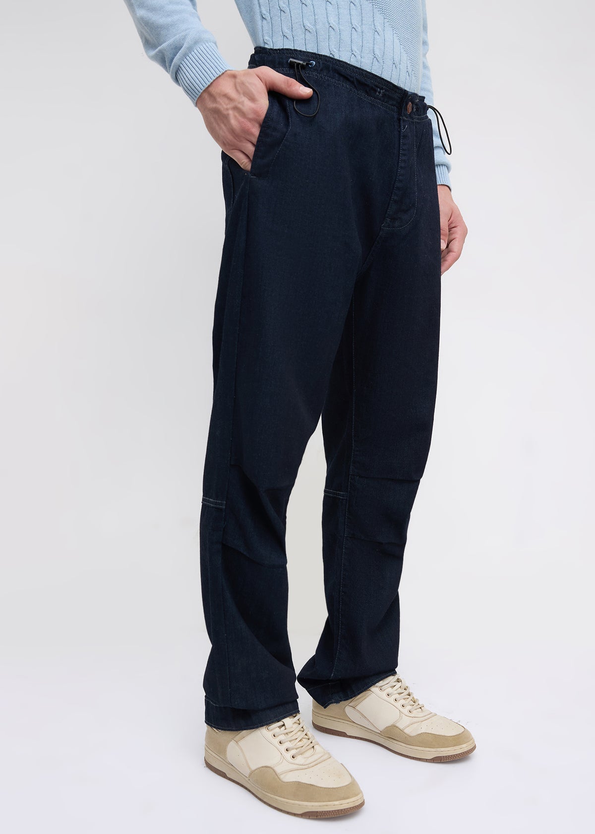 Matola Drawcord Panelled Jeans: Navy