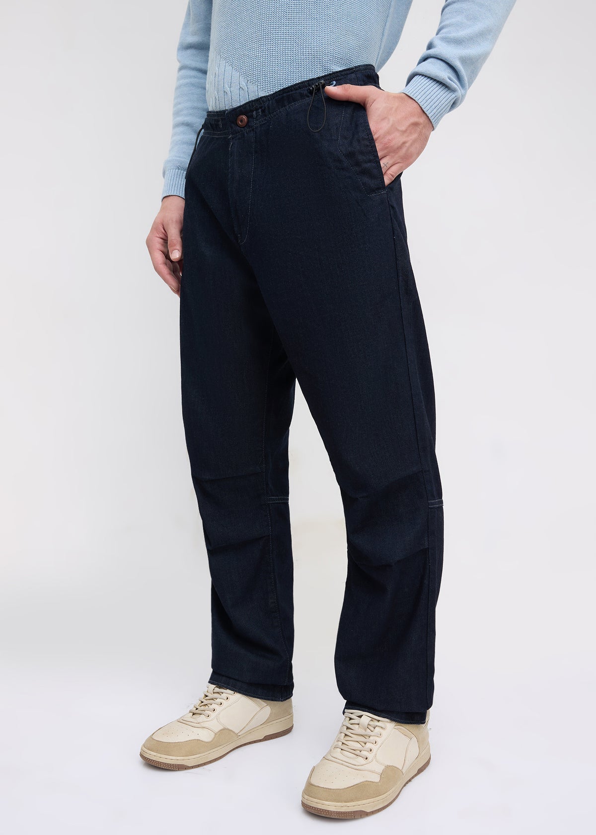 Matola Drawcord Panelled Jeans: Navy