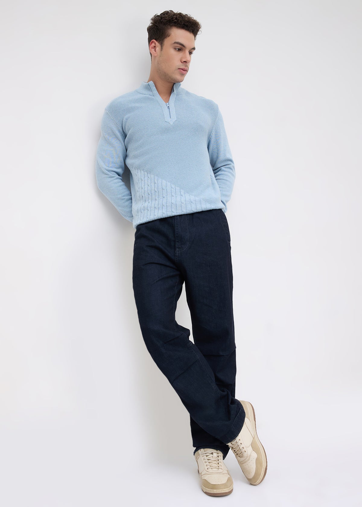 Matola Drawcord Panelled Jeans: Navy