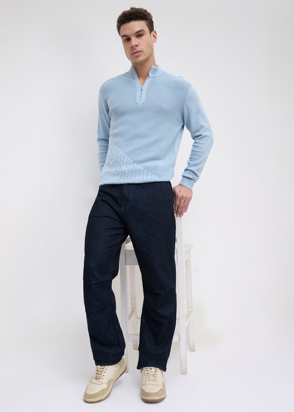Matola Drawcord Panelled Jeans: Navy