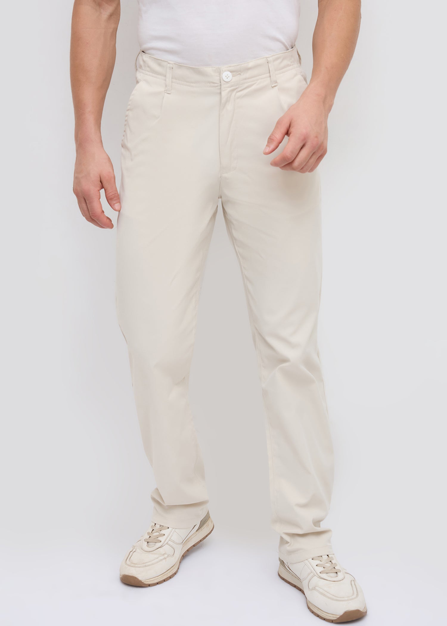 Banked Cotton Trouser: Beige