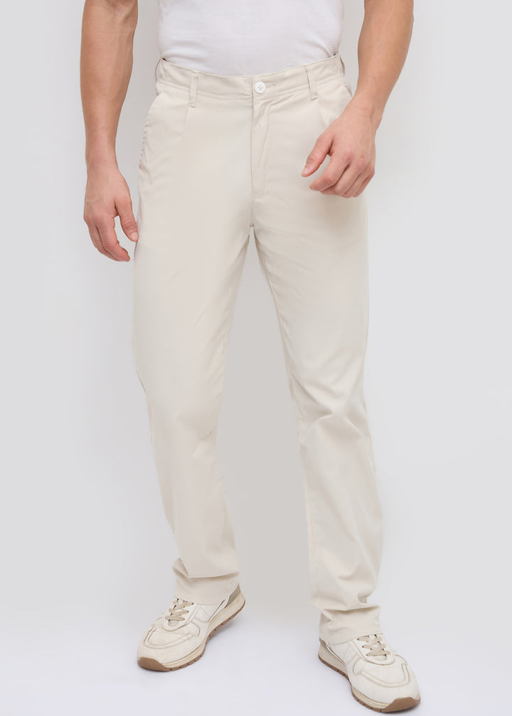 Banked Cotton Trouser: Beige