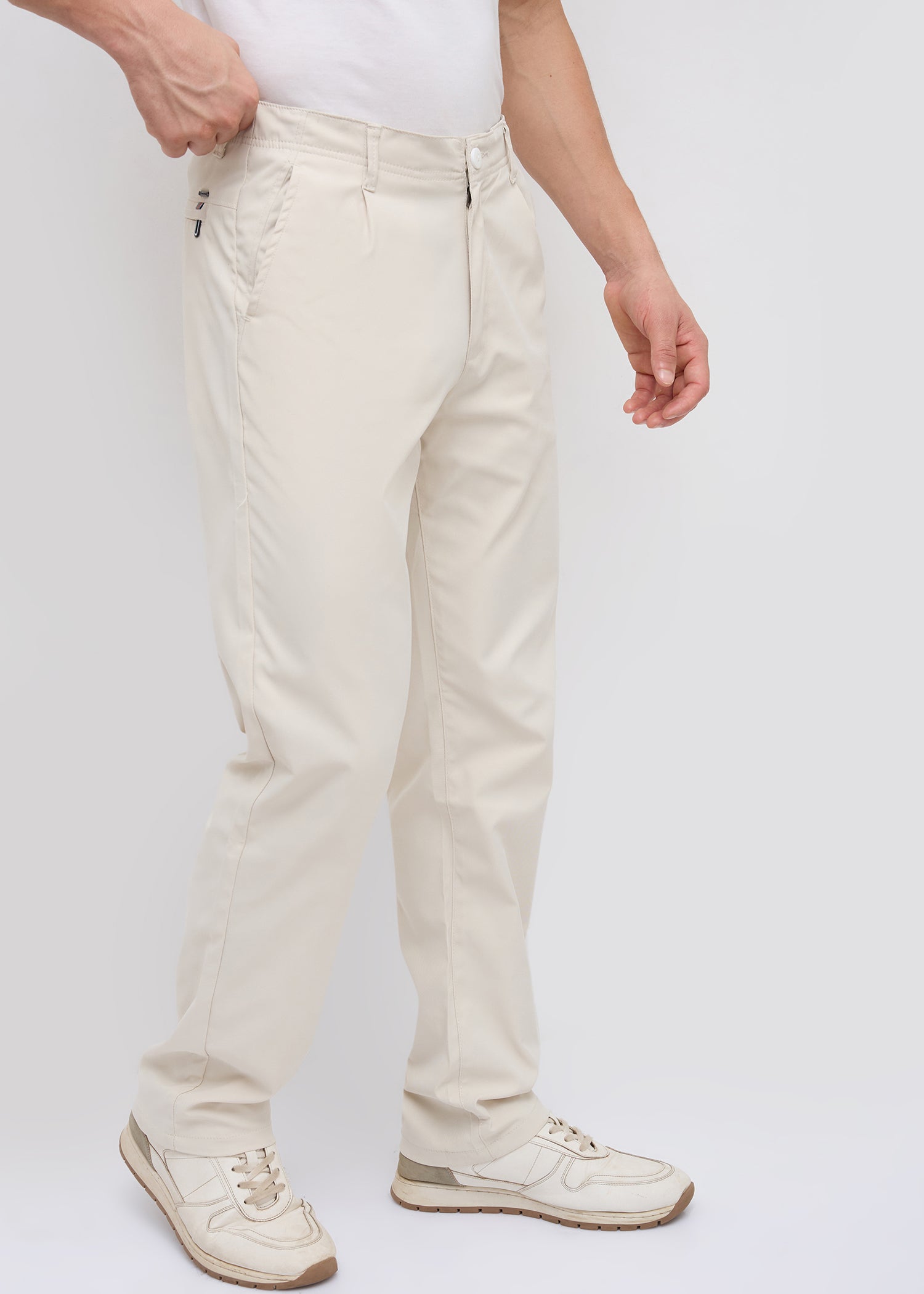Banked Cotton Trouser: Beige