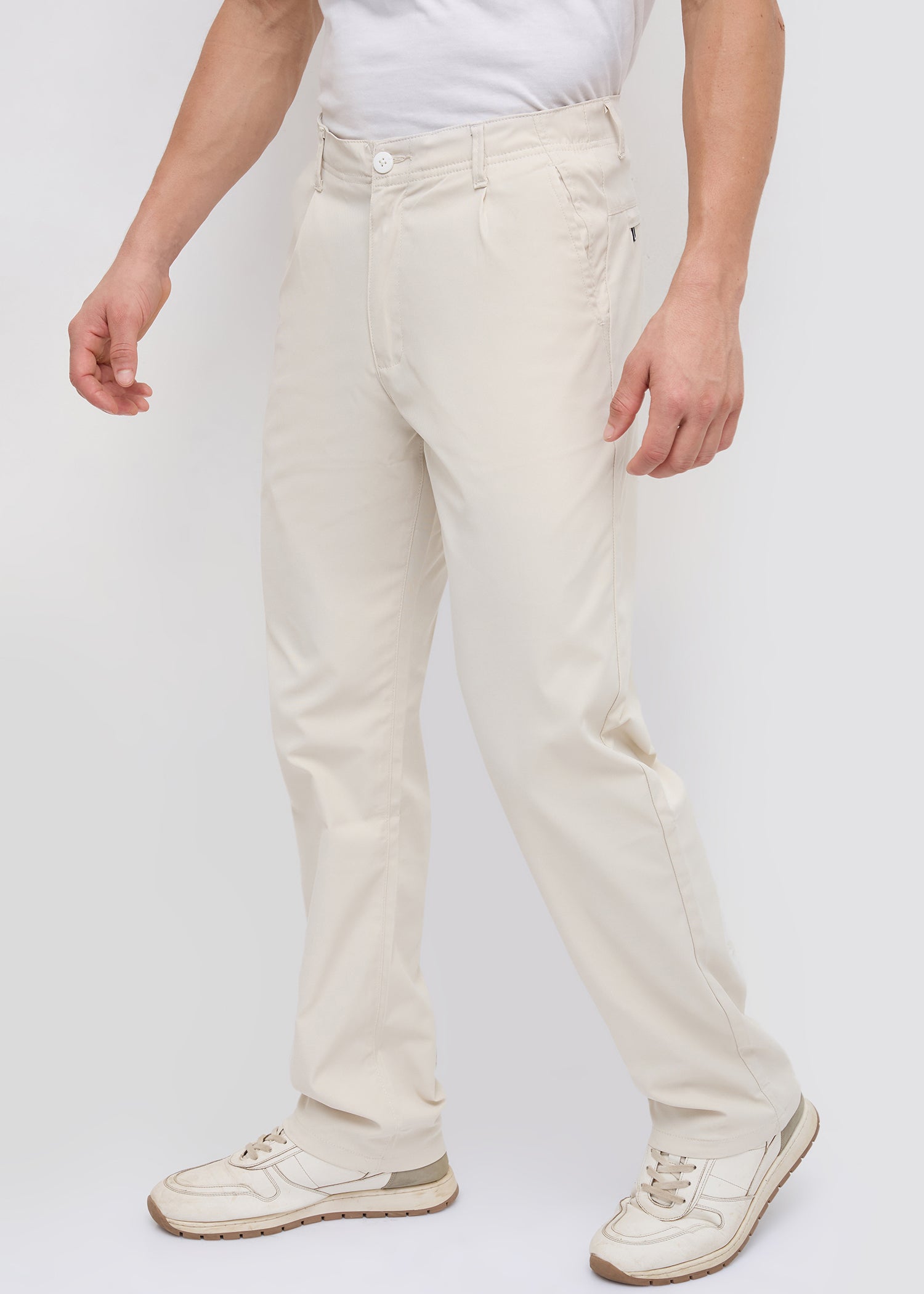 Banked Cotton Trouser: Beige