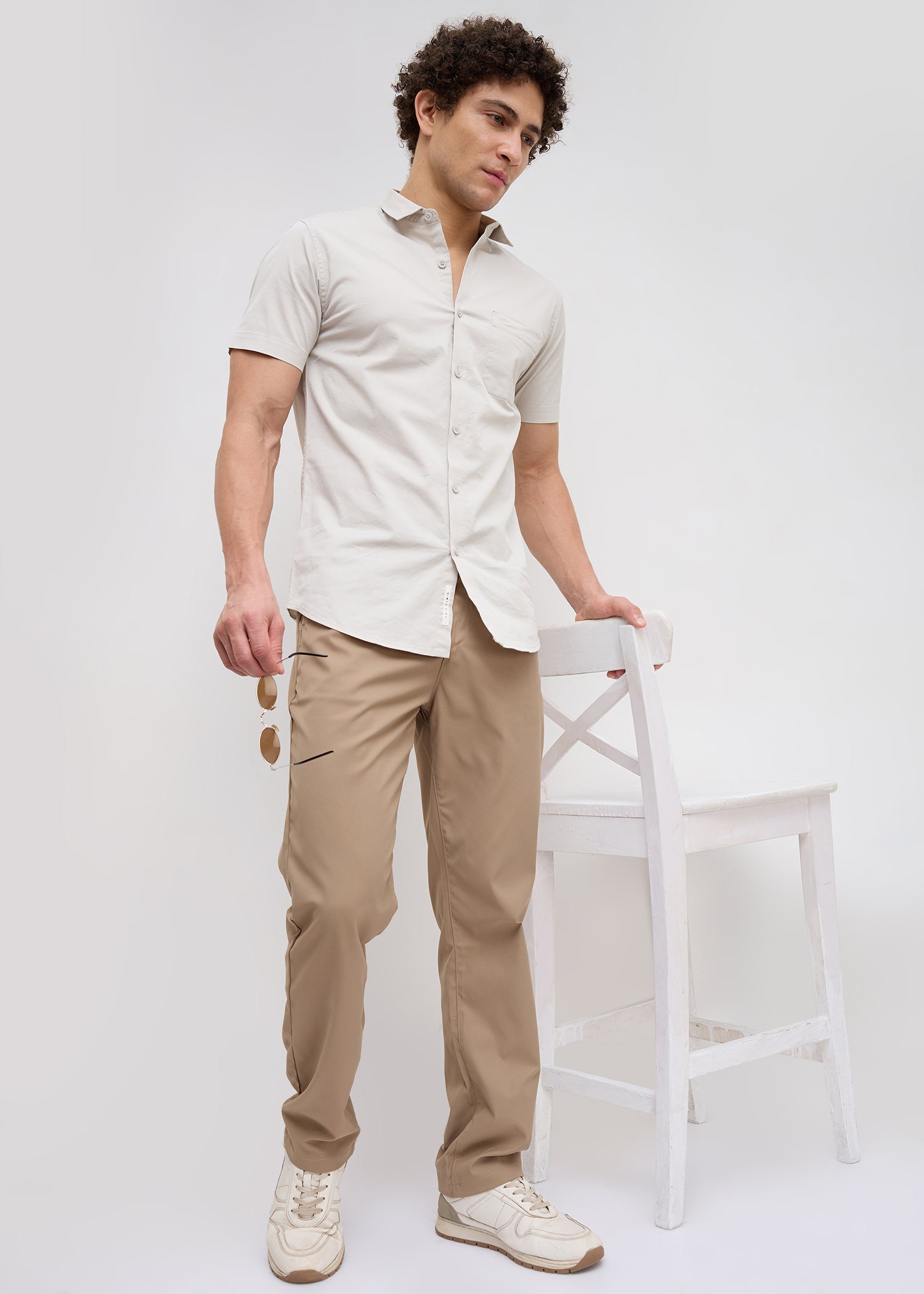 Banked Cotton Trouser: Khaki