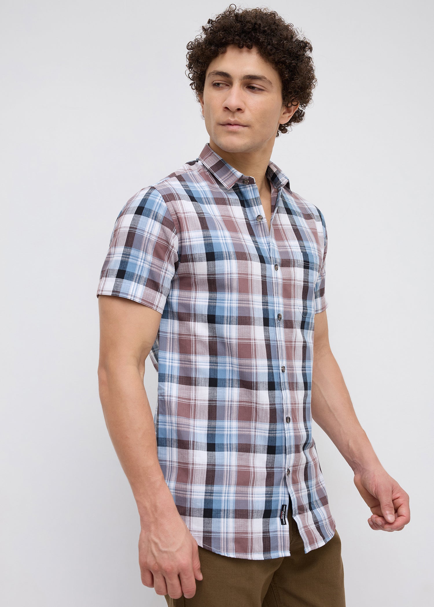 Moonbow Checked Half Sleeve Shirt: Airforce Blue
