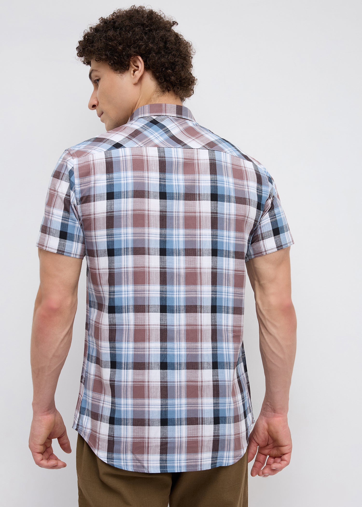 Moonbow Checked Half Sleeve Shirt: Airforce Blue