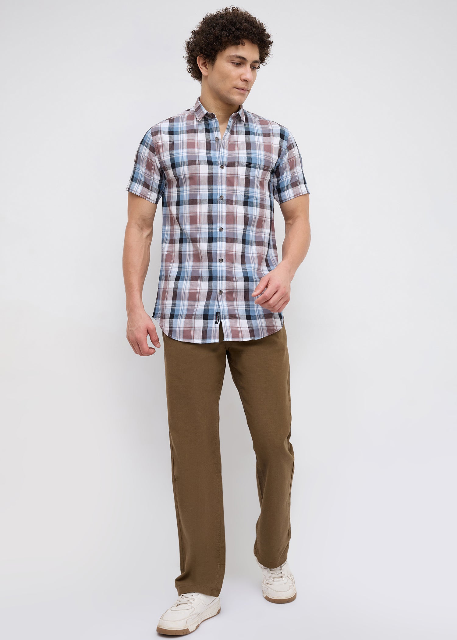 Moonbow Checked Half Sleeve Shirt: Airforce Blue