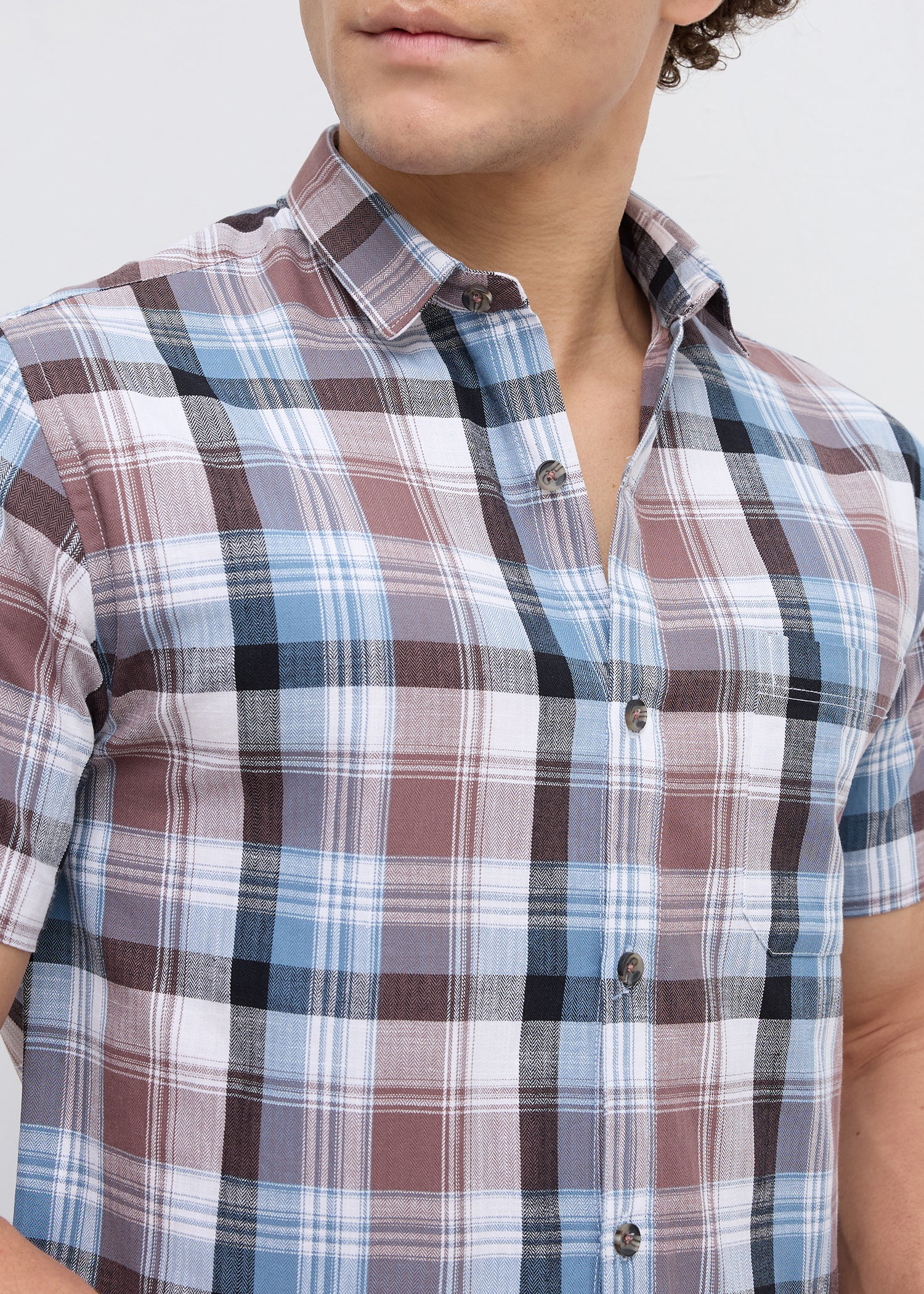 Moonbow Checked Half Sleeve Shirt: Airforce Blue