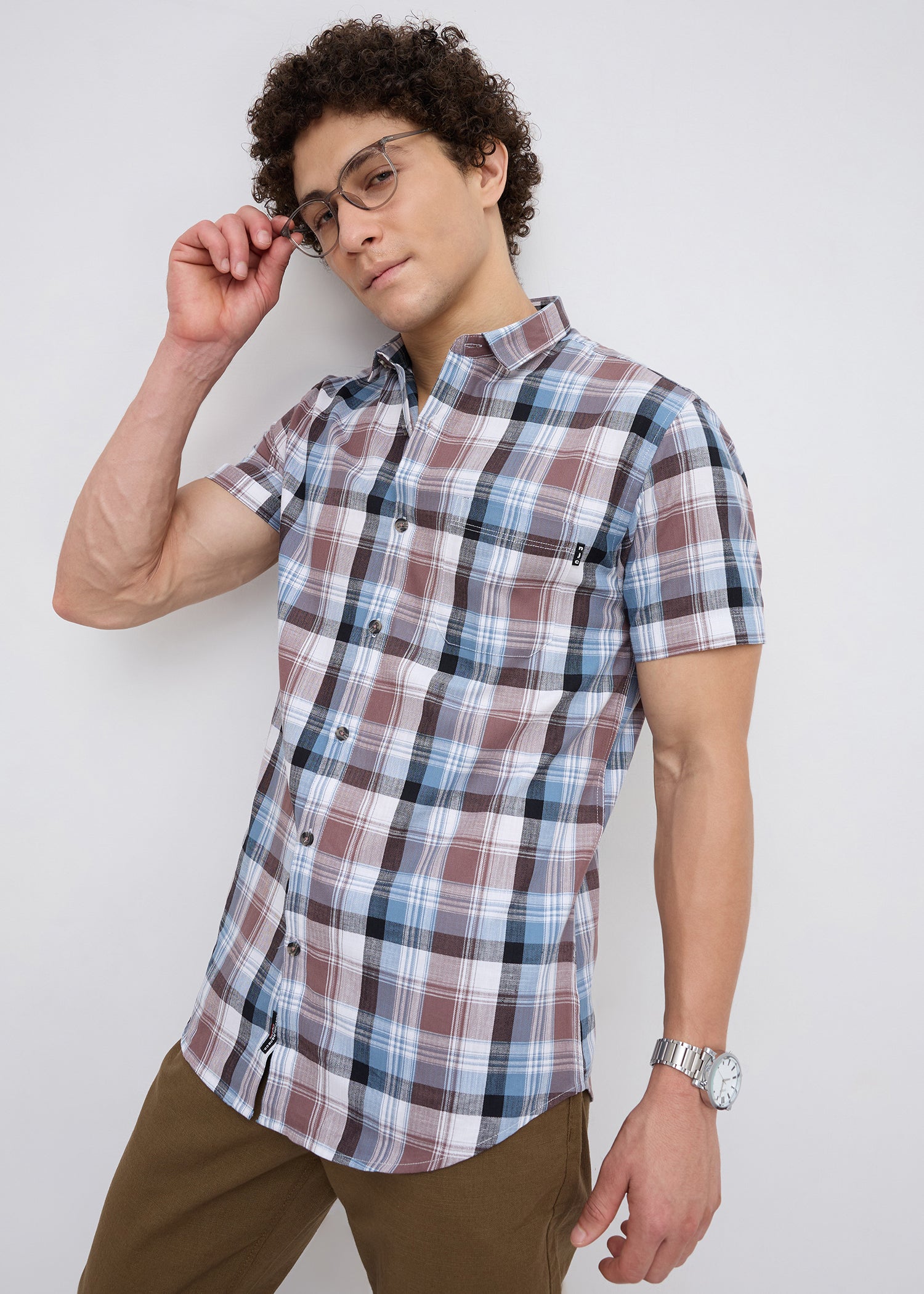 Moonbow Checked Half Sleeve Shirt: Airforce Blue