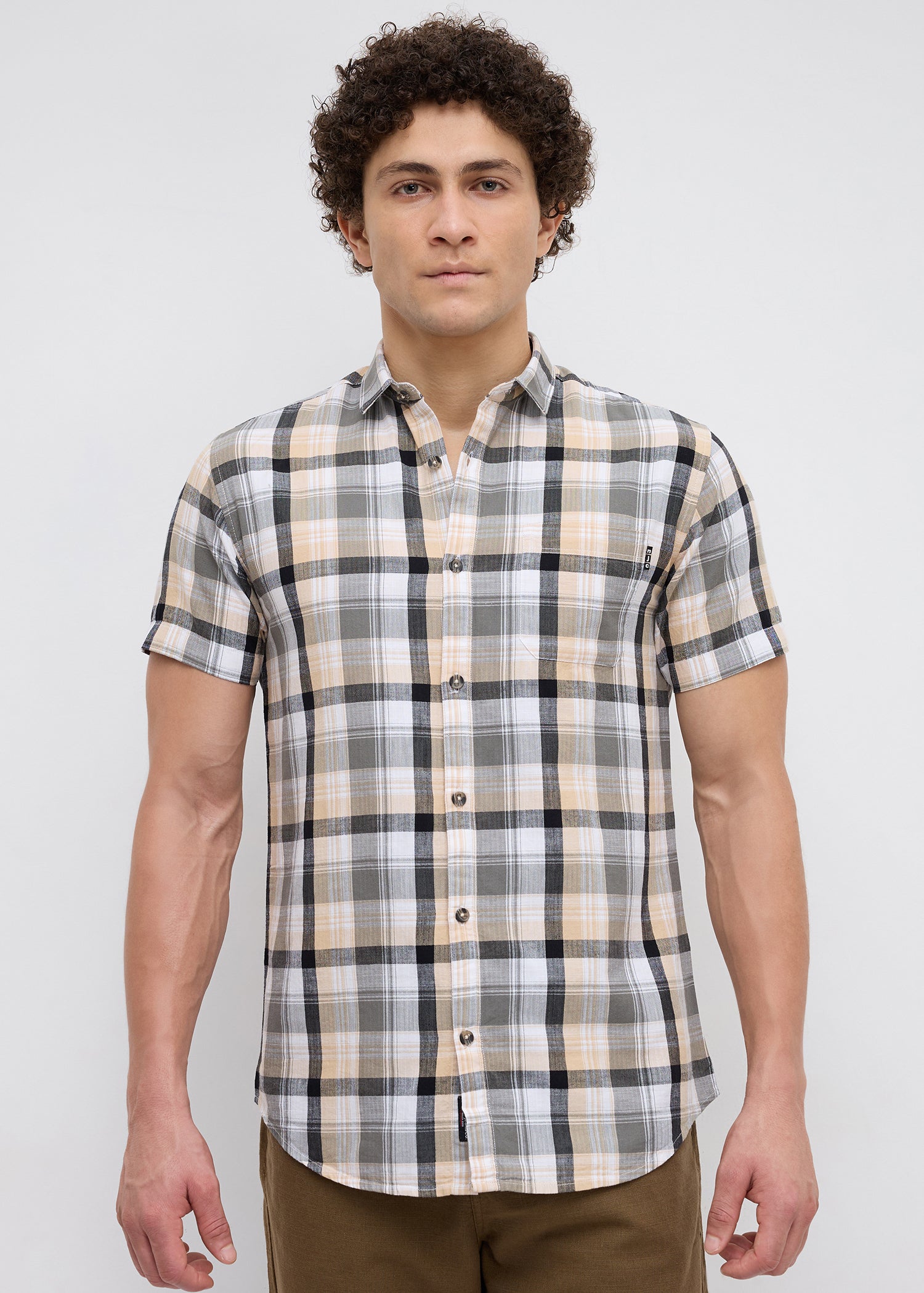 Moonbow Checked Half Sleeve Shirt: Fawn