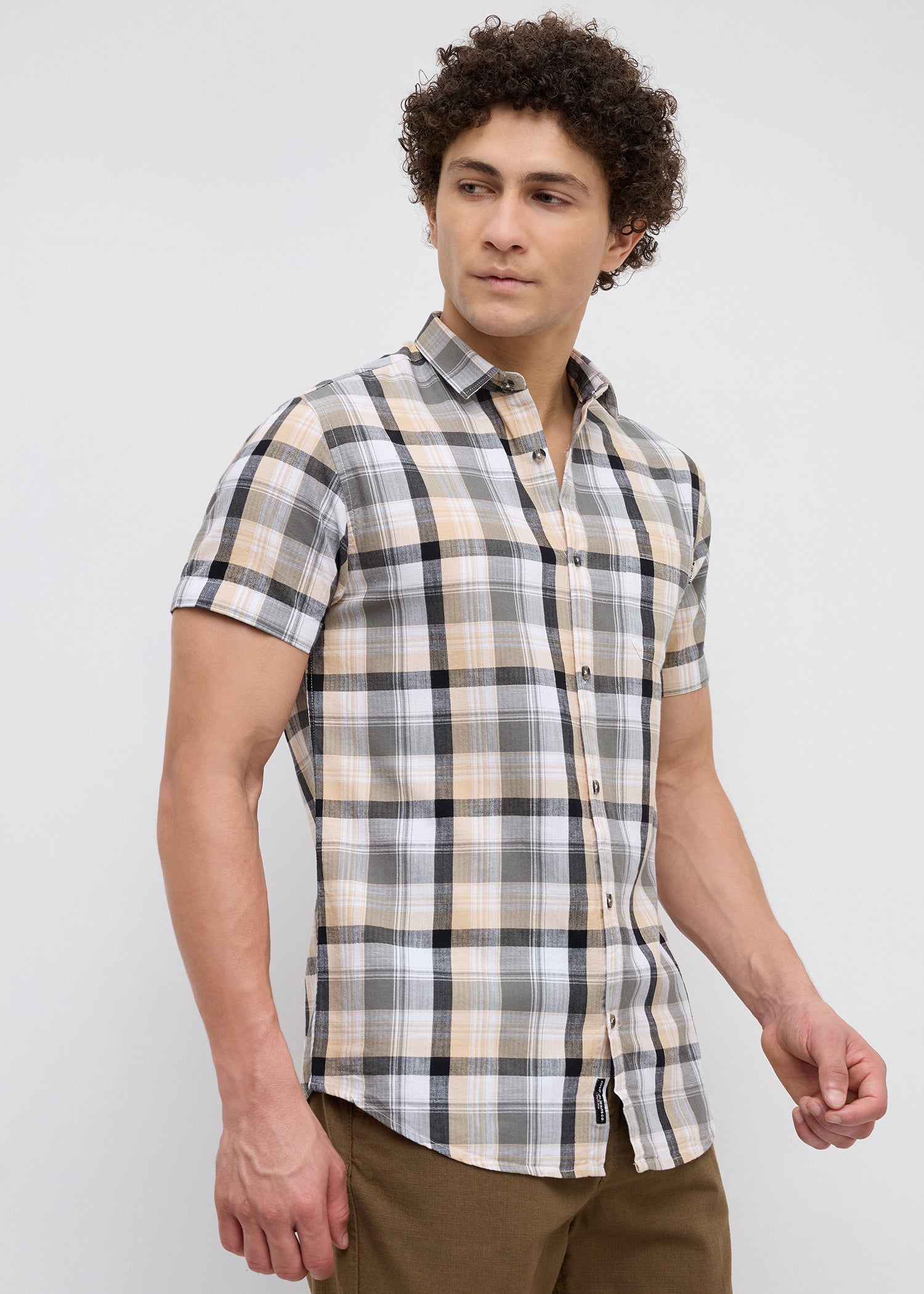 Moonbow Checked Half Sleeve Shirt: Fawn