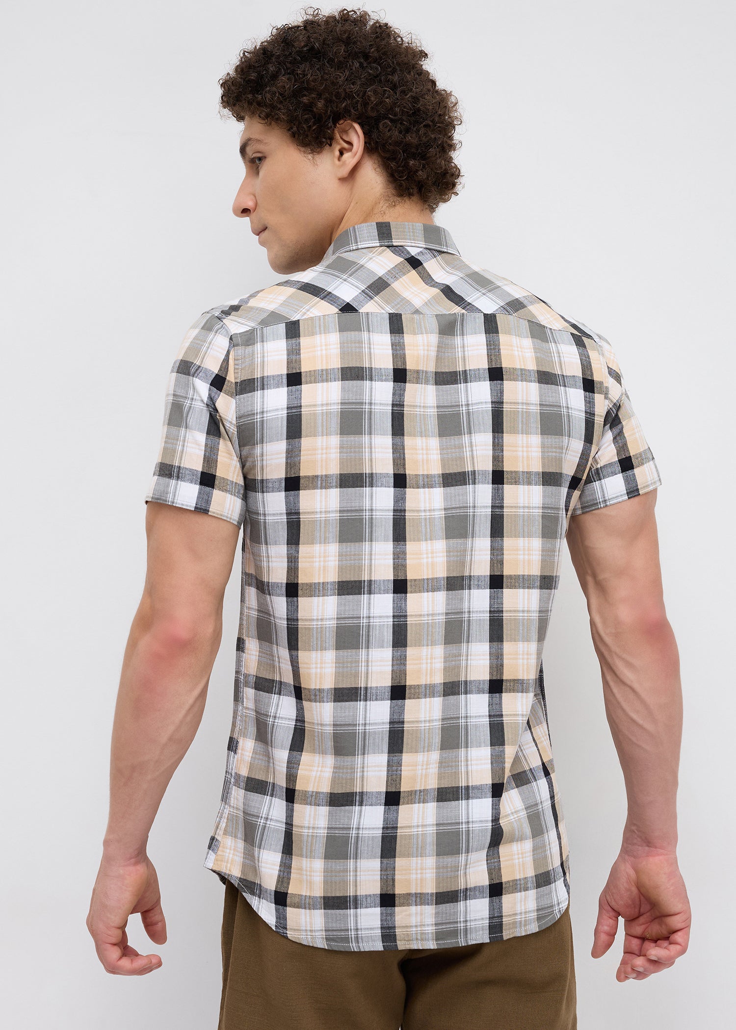 Moonbow Checked Half Sleeve Shirt: Fawn