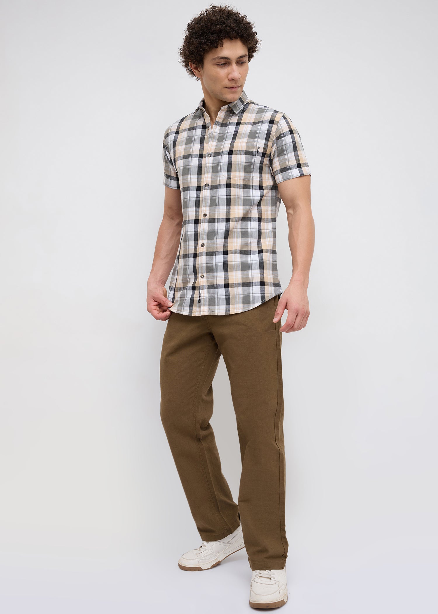 Moonbow Checked Half Sleeve Shirt: Fawn