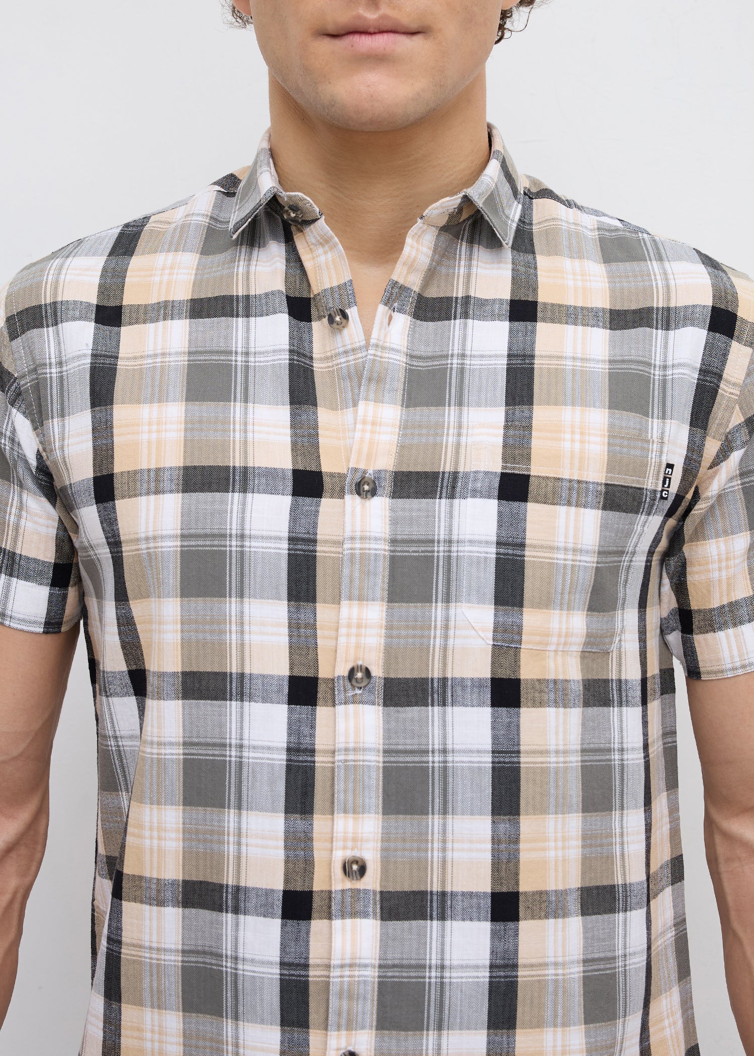 Moonbow Checked Half Sleeve Shirt: Fawn