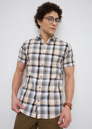 Moonbow Checked Half Sleeve Shirt: Fawn