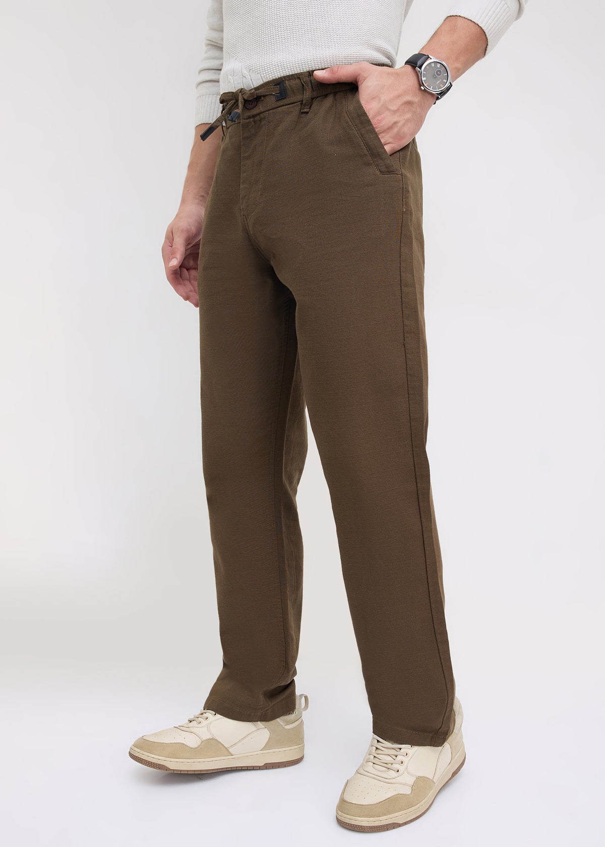 Malcom Linen Baggy Trouser: Wood