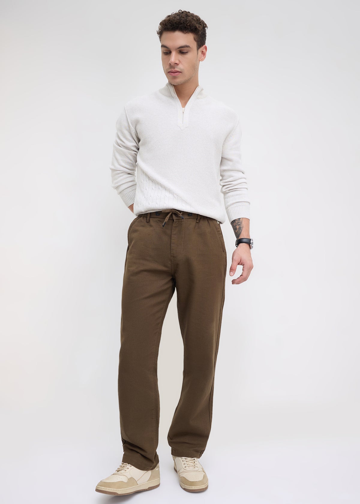 Malcom Linen Baggy Trouser: Wood