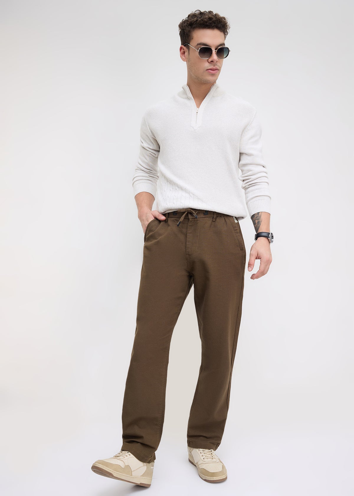 Malcom Linen Baggy Trouser: Wood