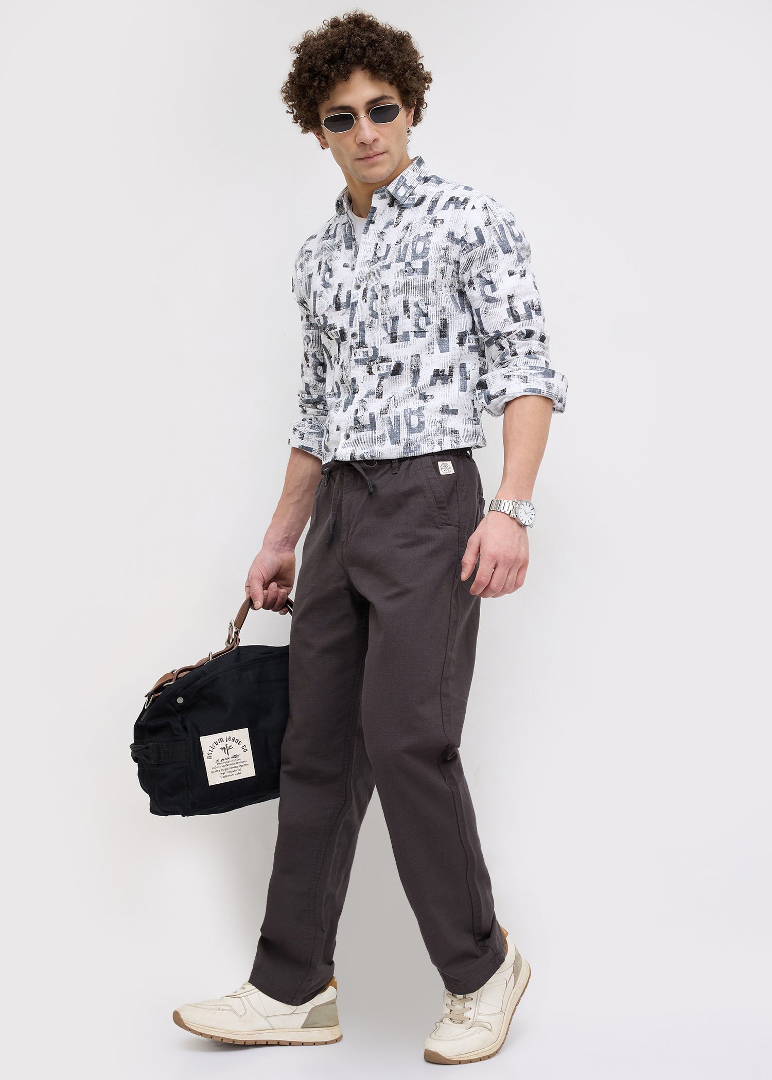 Malcom Linen Baggy Trouser: Dark Grey