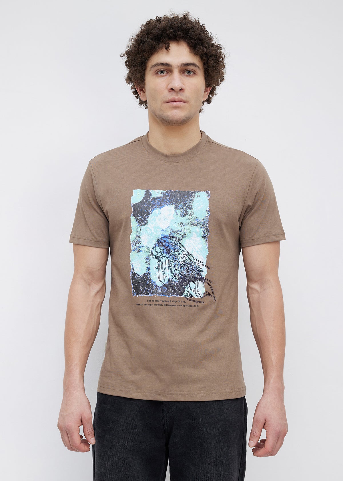 Sirem Graphic Print T-Shirt: Tan
