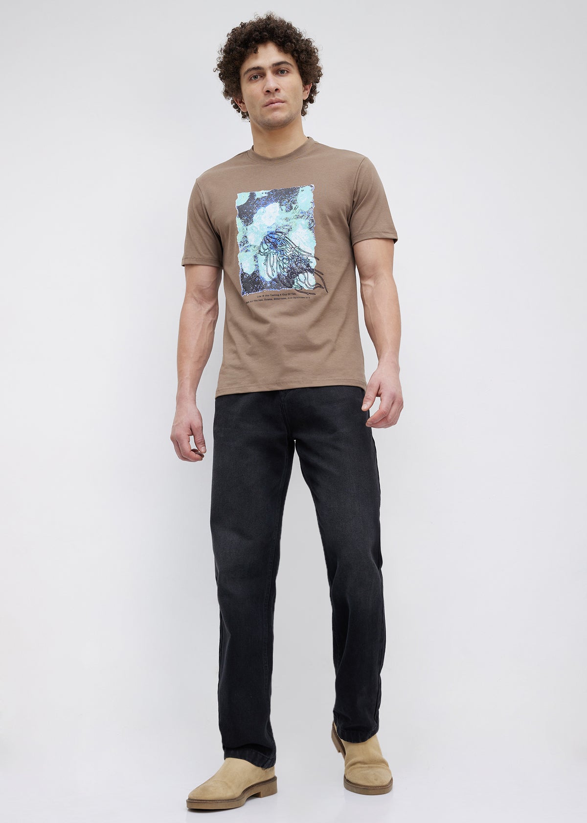 Sirem Graphic Print T-Shirt: Tan