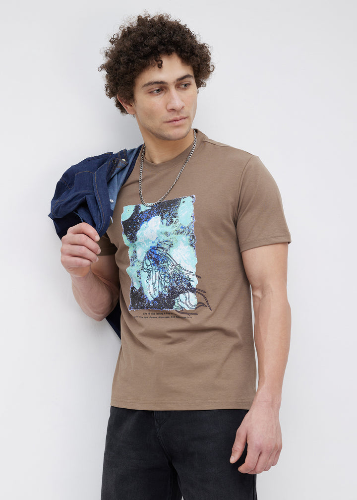 Sirem Graphic Print T-Shirt: Tan