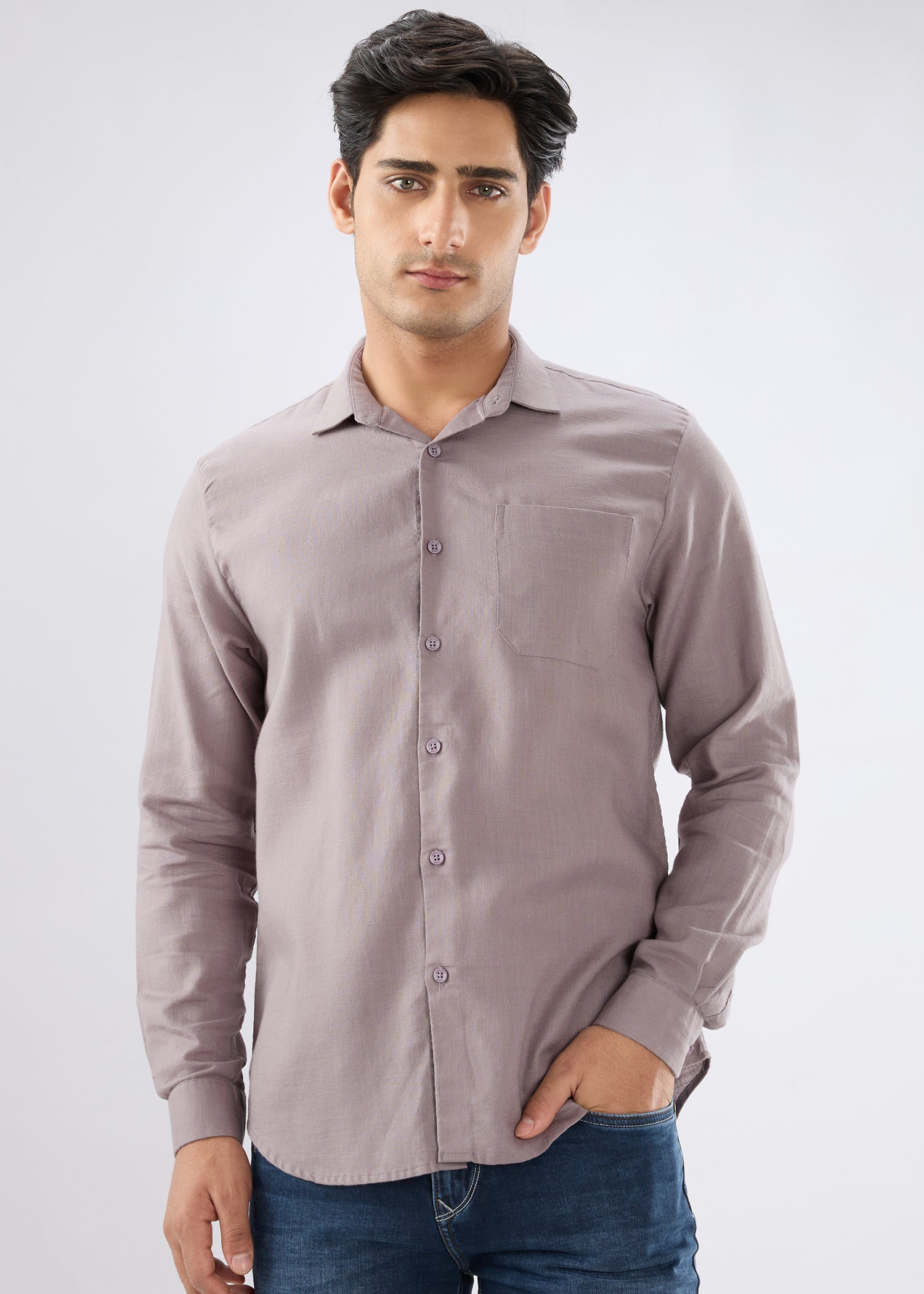 Nostrum Keen Solid Full Sleeve Grey Shirt for men