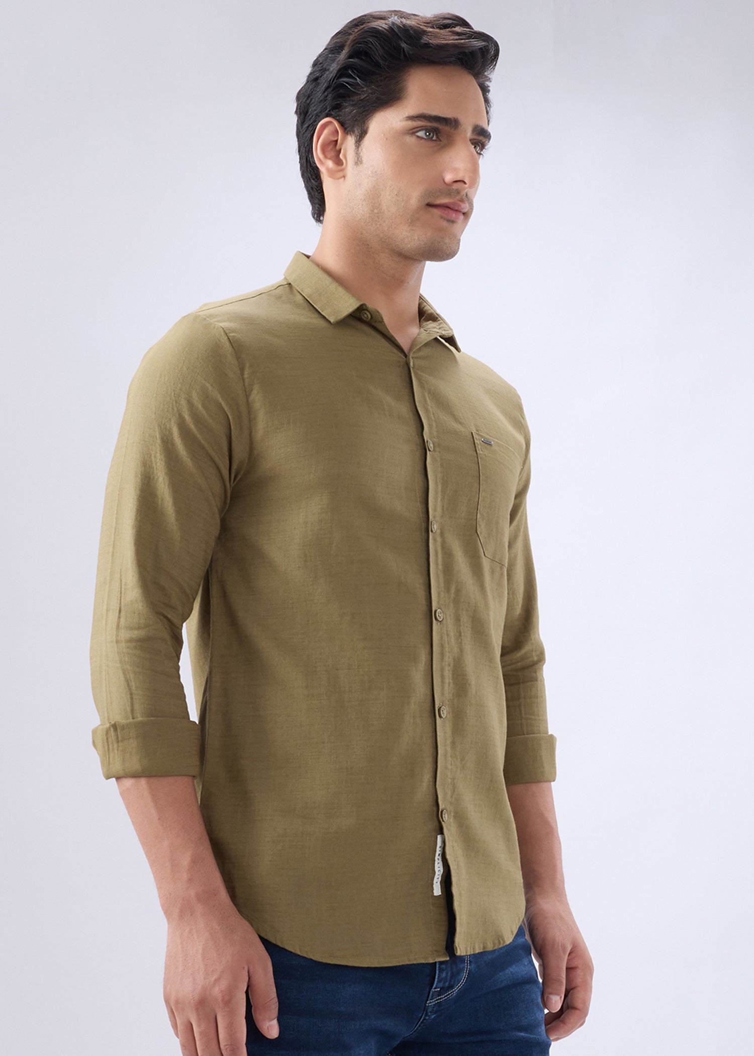 Keen Solid Full Sleeve Shirt: Mehndi