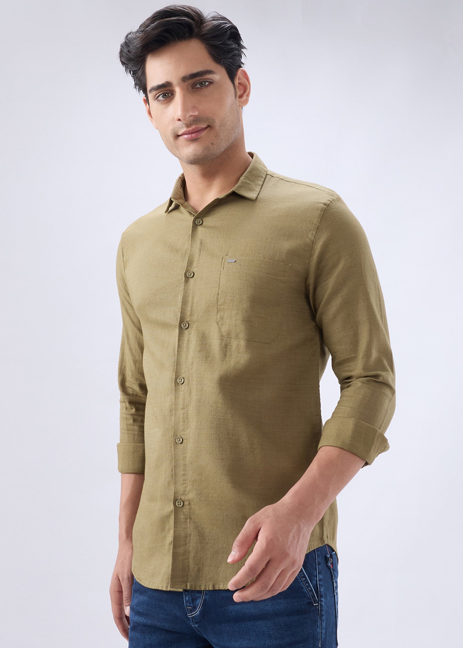 Keen Solid Full Sleeve Shirt: Mehndi