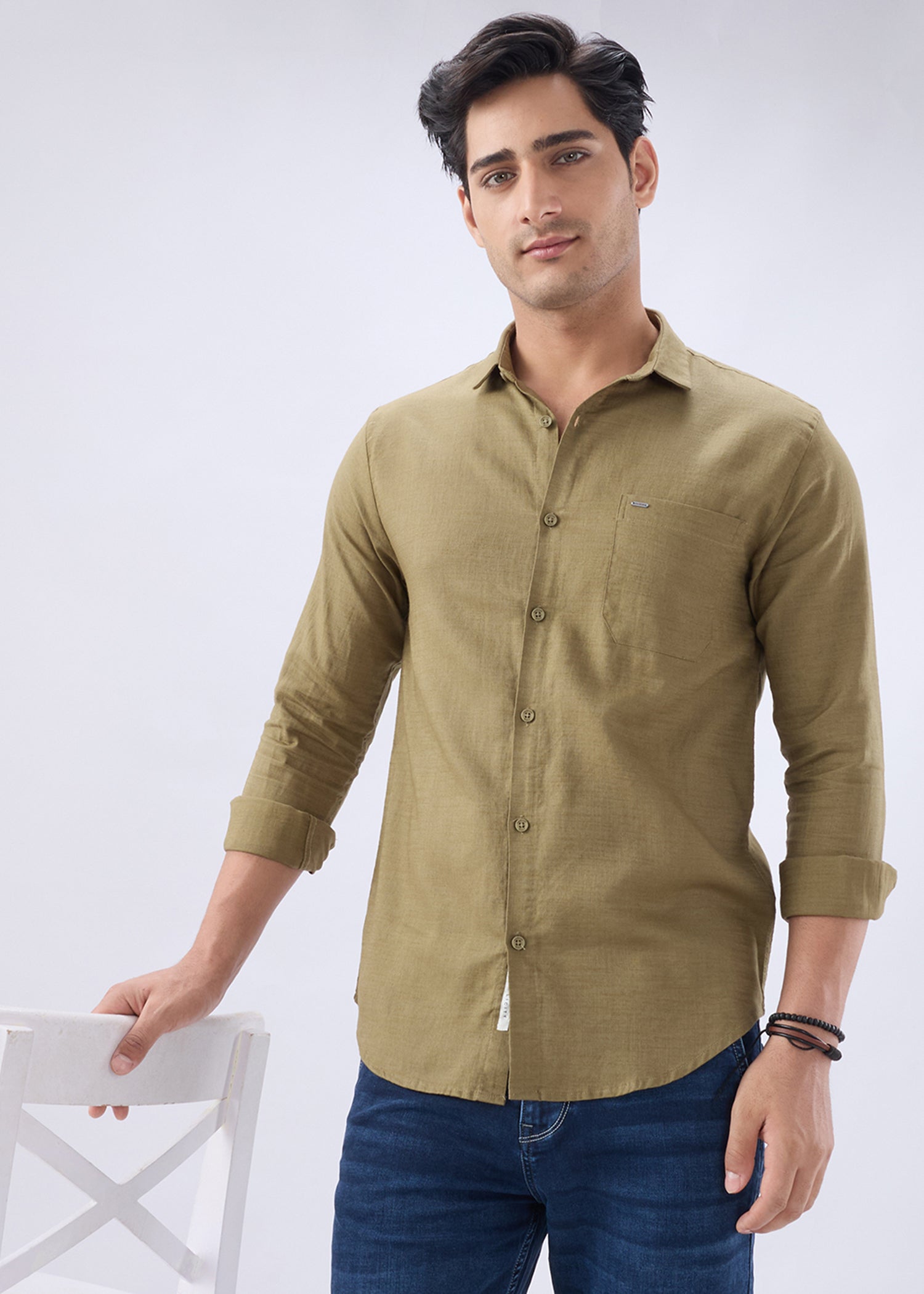 Keen Solid Full Sleeve Shirt: Mehndi